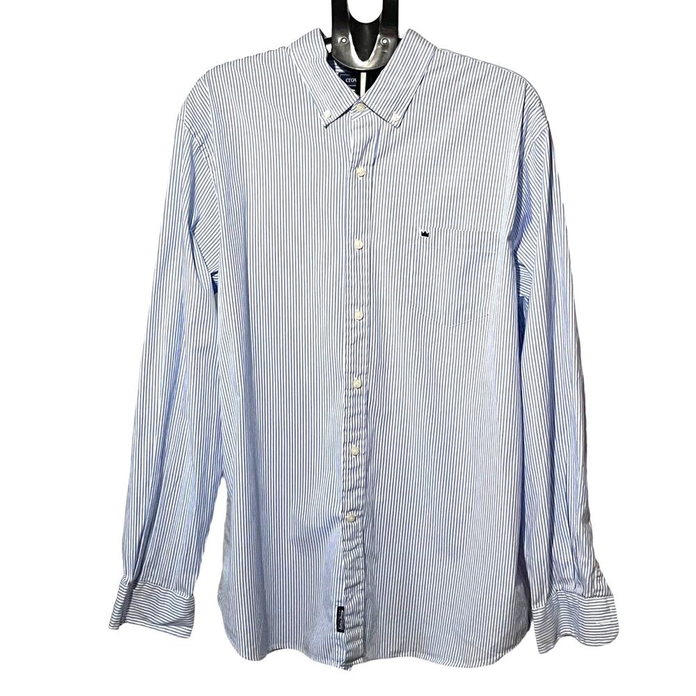 Crown & Ivy Men’s XL Blue Pinstripe Button Down Shirt Cotton Stretch